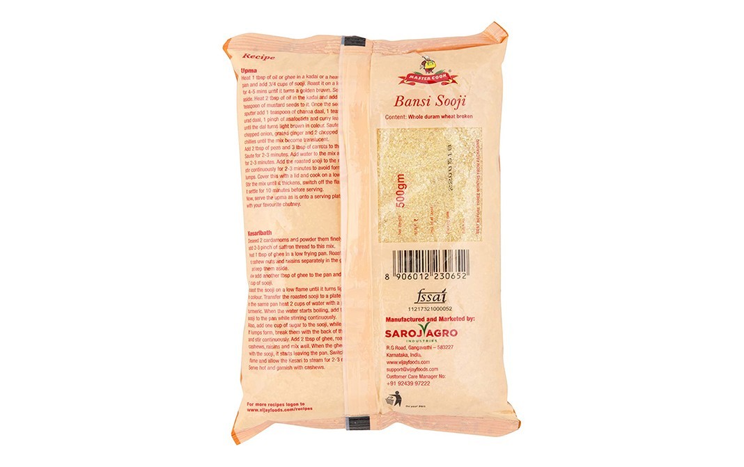 Master Cook Bansi Sooji Whole Wheat Durum Broken   Pack  500 grams
